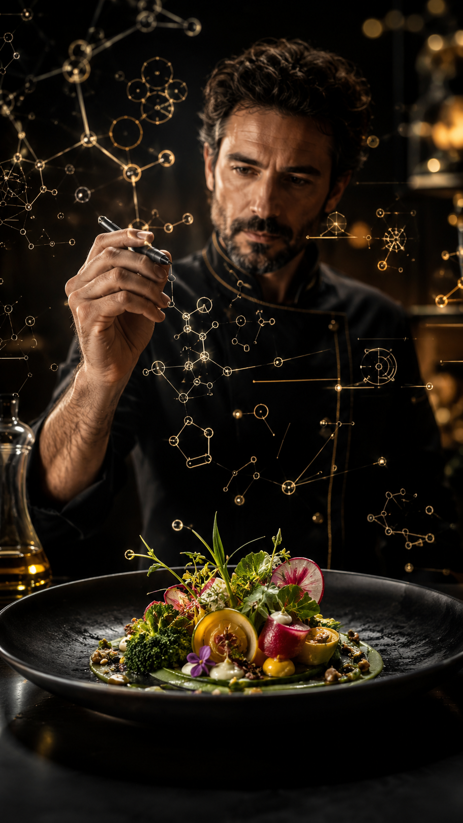 Chef aplicando precisión molecular a un plato